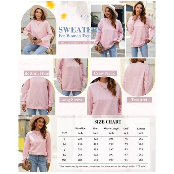 New Large Long Sleeve Cable Knit Textured Pullover Crewneck Tunic Sweatshirt - Picture 4 of 4